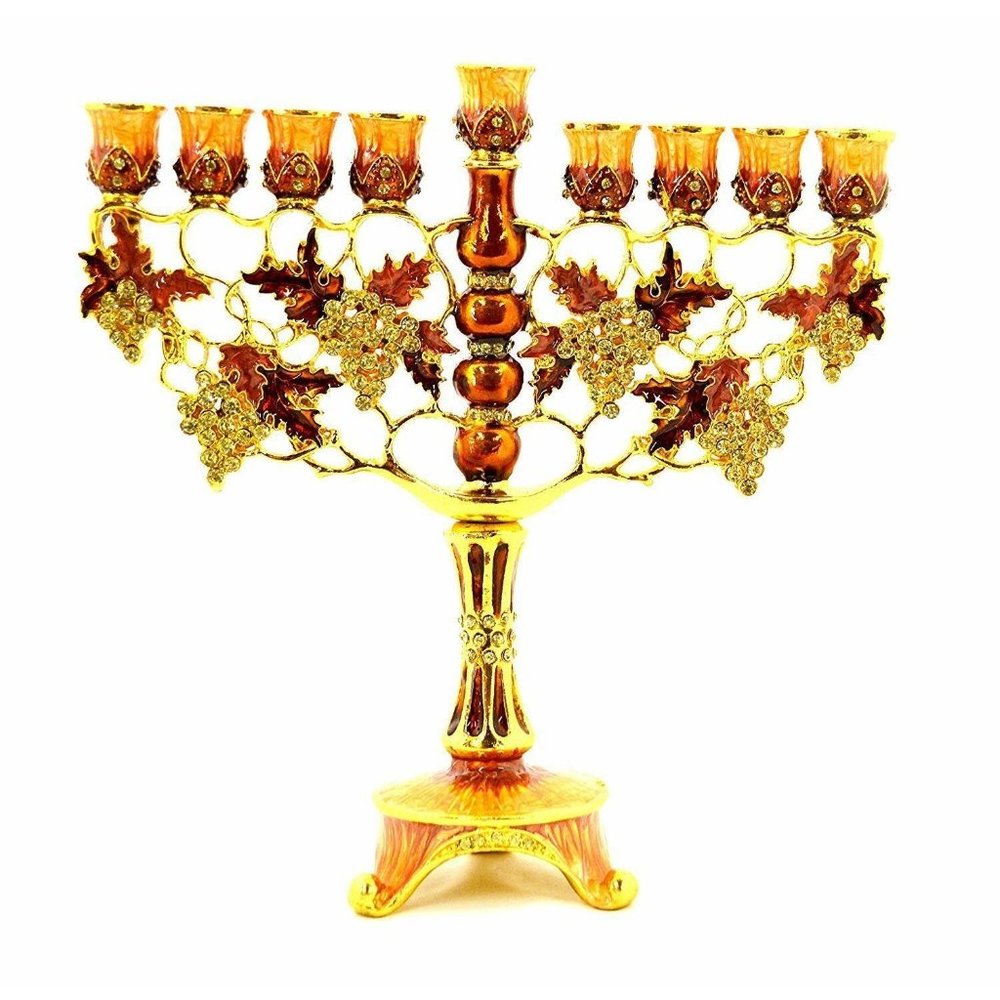 Ciel Collectibles Decorative Enamel Menorah Decorated with Swarovski Crystals